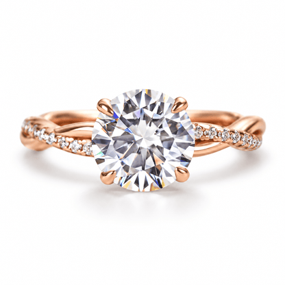 Round Moissanite Twisted Vine Engagement Ring with Half-Pavé Band - Novelle Vow