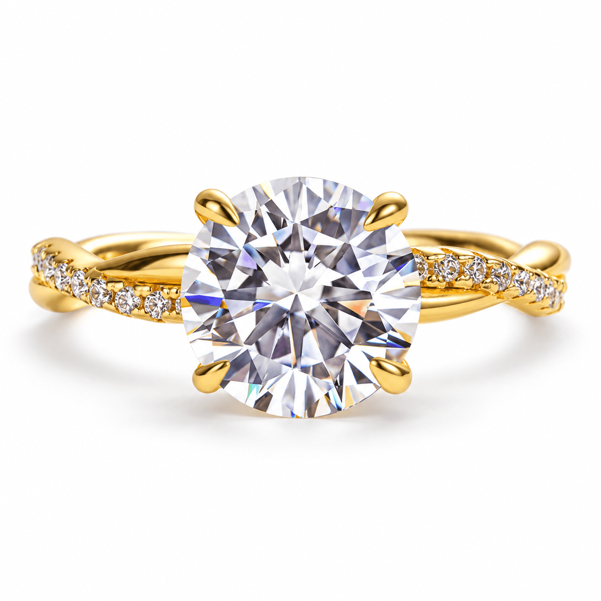 Round Moissanite Twisted Vine Engagement Ring with Half-Pavé Band - Novelle Vow