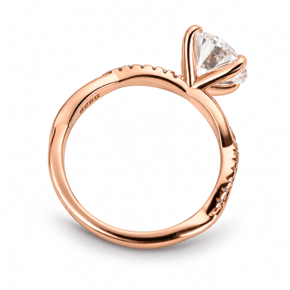 Round Moissanite Twisted Vine Engagement Ring with Half-Pavé Band - Novelle Vow