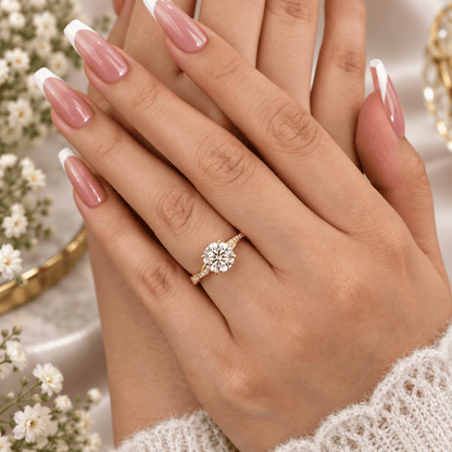 Round Moissanite Twisted Vine Engagement Ring with Half-Pavé Band - Novelle Vow