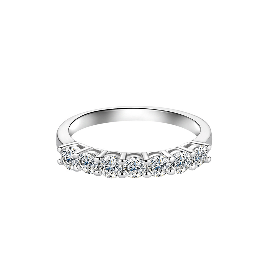 7 Stone Round Moissanite Wedding Band with Shared Prong Setting in White Gold - Novelle Vow