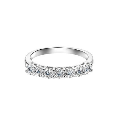 7 Stone Round Moissanite Wedding Band with Shared Prong Setting in White Gold - Novelle Vow
