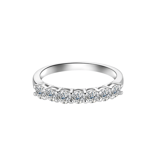 7 Stone Round Moissanite Wedding Band with Shared Prong Setting in White Gold - Novelle Vow