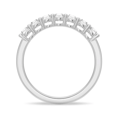 Profile view of 7 Stone Round Moissanite Wedding Band with Shared Prong Setting in White Gold 