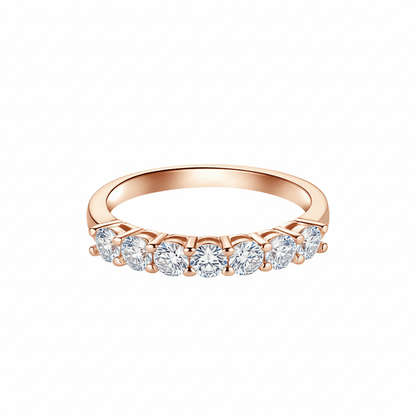 7 Stone Round Moissanite Wedding Band with Shared Prong Setting in Rose Gold