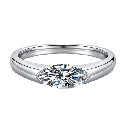 East West Marquise Cut Moissanite Ring with Simple Bezel Setting in White Gold - Novelle Vow