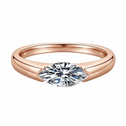East West Marquise Cut Moissanite Ring with Simple Bezel Setting in Rose Gold 