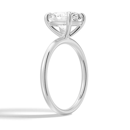 Angled profile view of The Classic Oval Solitaire Moissanite Engagement Ring Timeless and Elegant style in White Gold