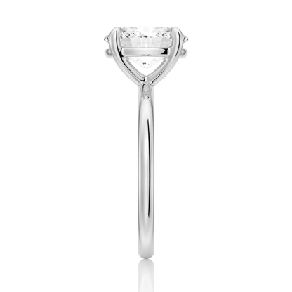 Side profile view of The Classic Oval Solitaire Moissanite Engagement Ring Timeless and Elegant style in White Gold 