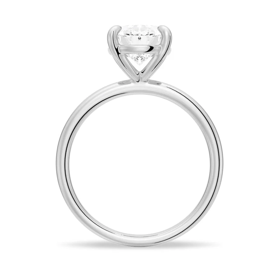 Profile view of The Classic Oval Solitaire Moissanite Engagement Ring Timeless and Elegant style in White Gold