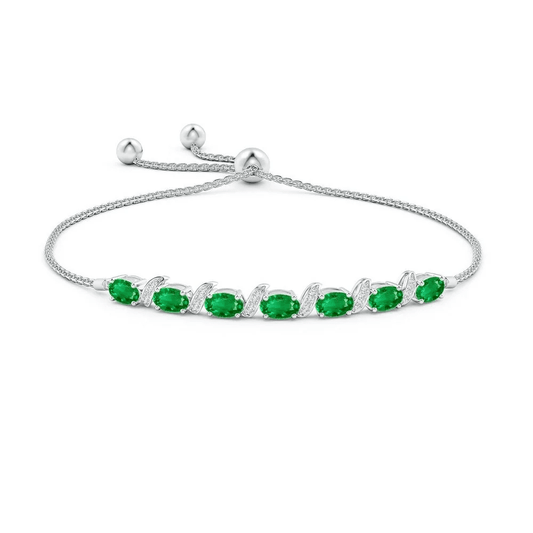 The Daintree - Adjustable Oval Emerald & White Sapphire Bolo Bracelet - Novelle Vow