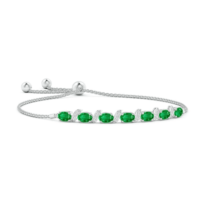 The Daintree - Adjustable Oval Emerald & White Sapphire Bolo Bracelet - Novelle Vow