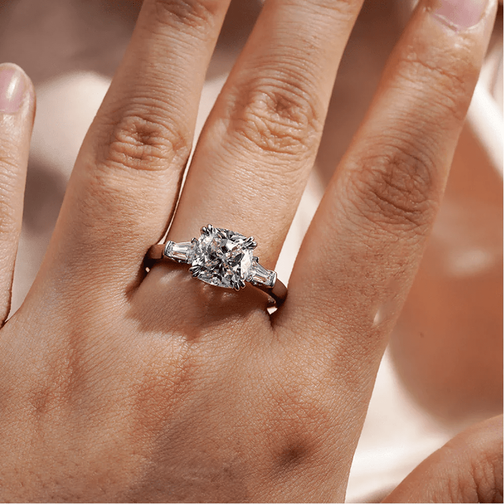 The Eleanor - Lab Grown Cushion Diamond Three Stone Engagement Ring - Novelle Vow