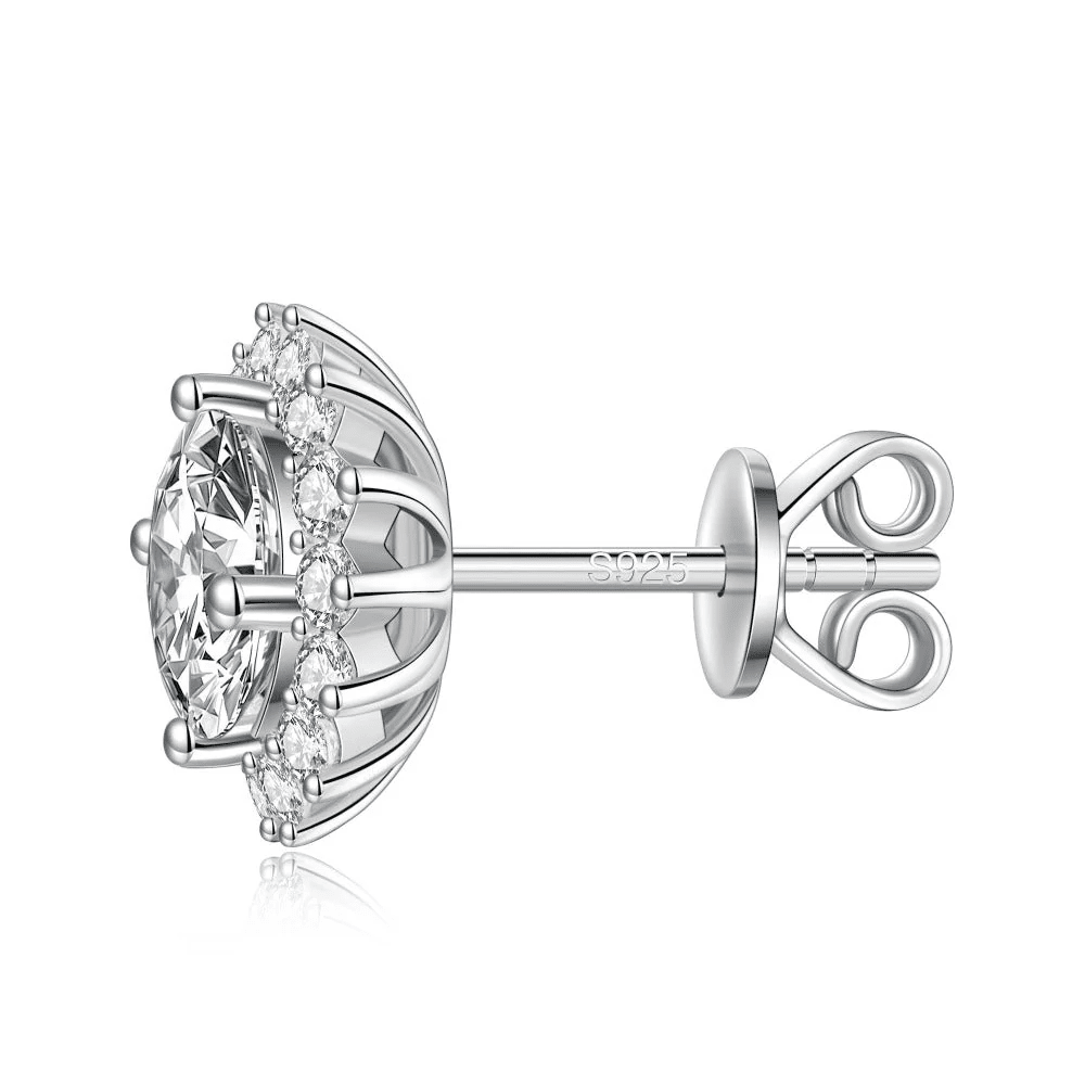 The Leura - Sunflower Halo Round Moissanite Stud Earrings (2 CTW) - Novelle Vow