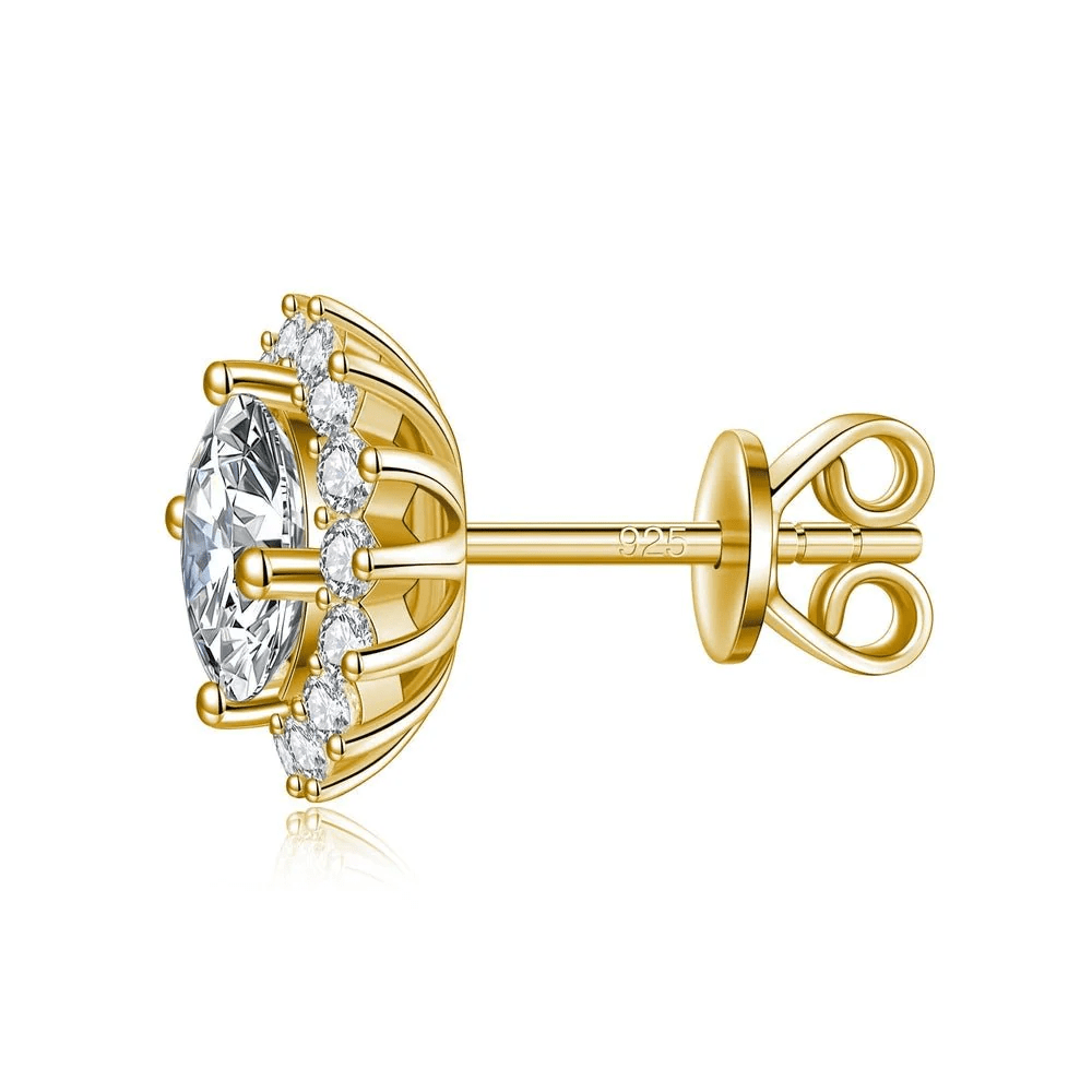 The Leura - Sunflower Halo Round Moissanite Stud Earrings (2 CTW) - Novelle Vow