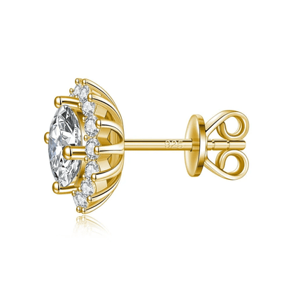 The Leura - Sunflower Halo Round Moissanite Stud Earrings (2 CTW) - Novelle Vow