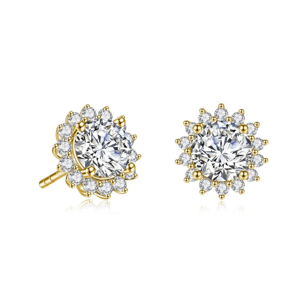 The Leura - Sunflower Halo Round Moissanite Stud Earrings (2 CTW) - Novelle Vow