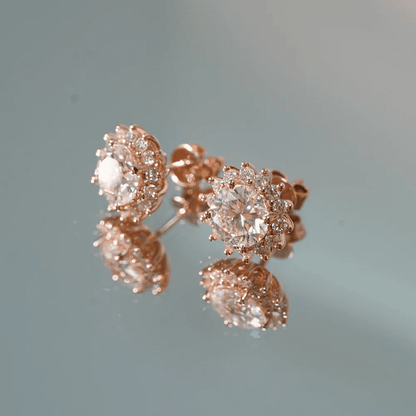 The Leura - Sunflower Halo Round Moissanite Stud Earrings (2 CTW) - Novelle Vow