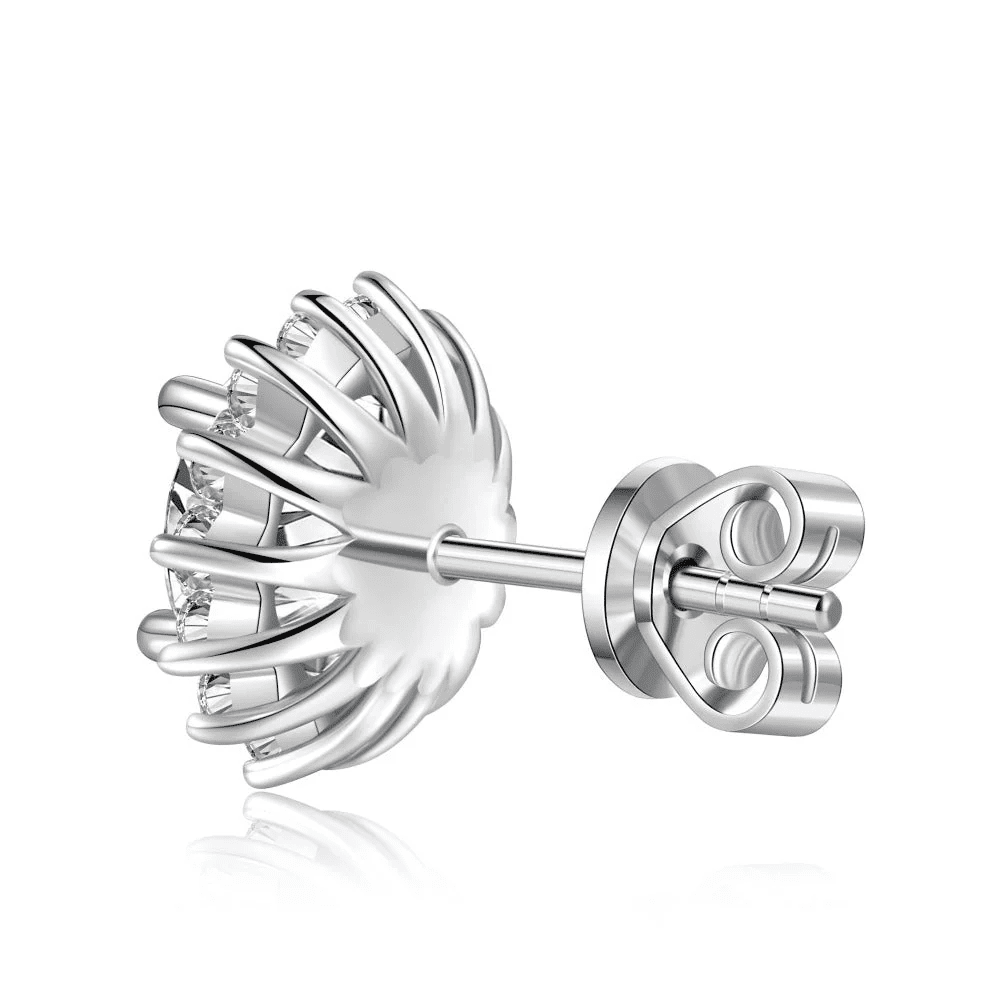 The Leura - Sunflower Halo Round Moissanite Stud Earrings (2 CTW) - Novelle Vow