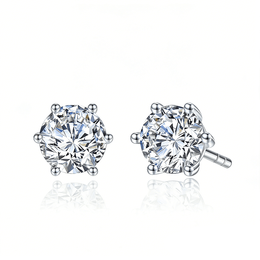 The Nova - Classic 6 - Prong Round Moissanite Stud Earrings - Novelle Vow