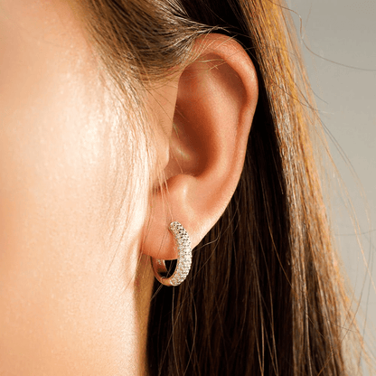 The Trinity - Three Row Pave Moissanite Huggie Hoops - Novelle Vow
