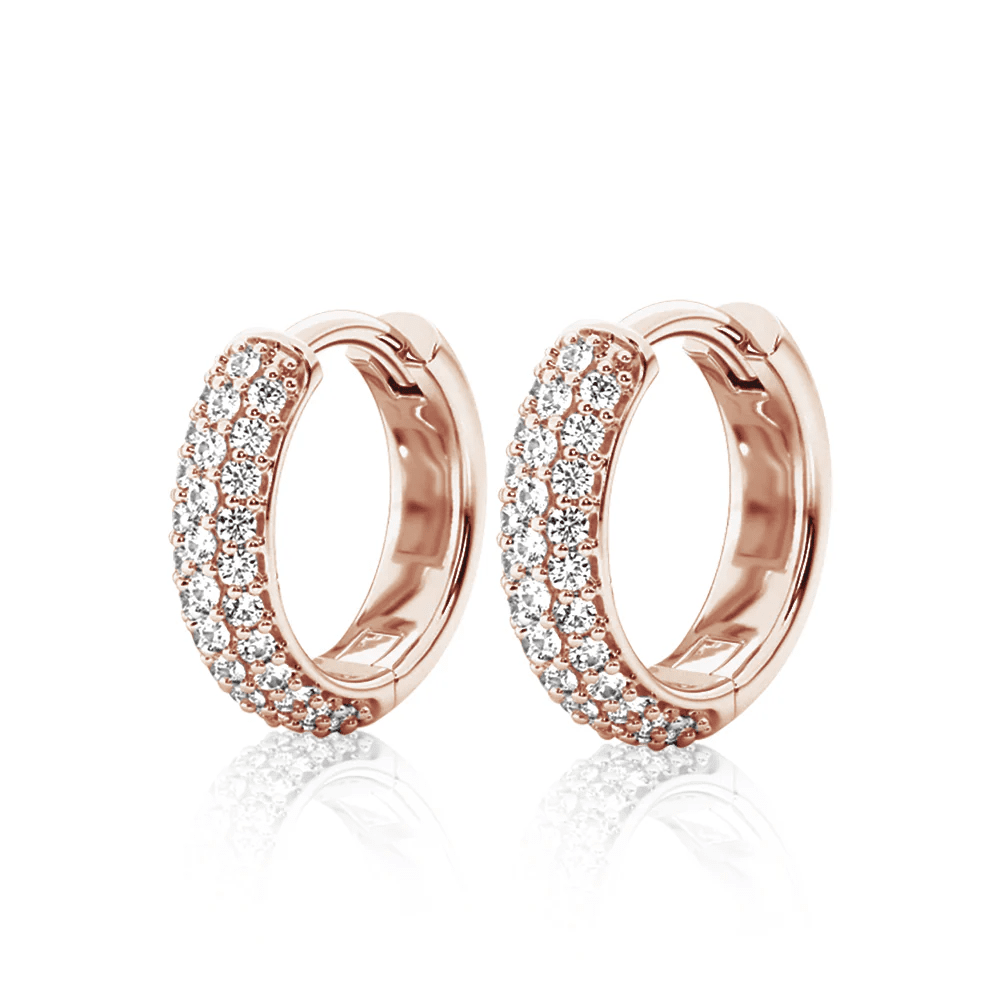The Trinity - Three Row Pave Moissanite Huggie Hoops - Novelle Vow