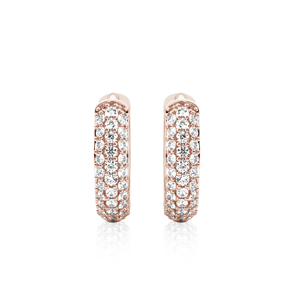 The Trinity - Three Row Pave Moissanite Huggie Hoops - Novelle Vow