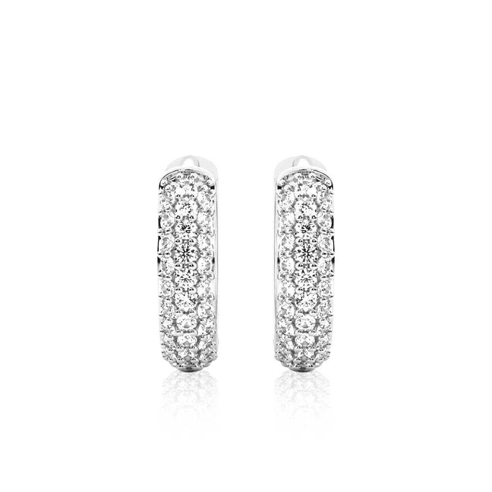 The Trinity - Three Row Pave Moissanite Huggie Hoops - Novelle Vow