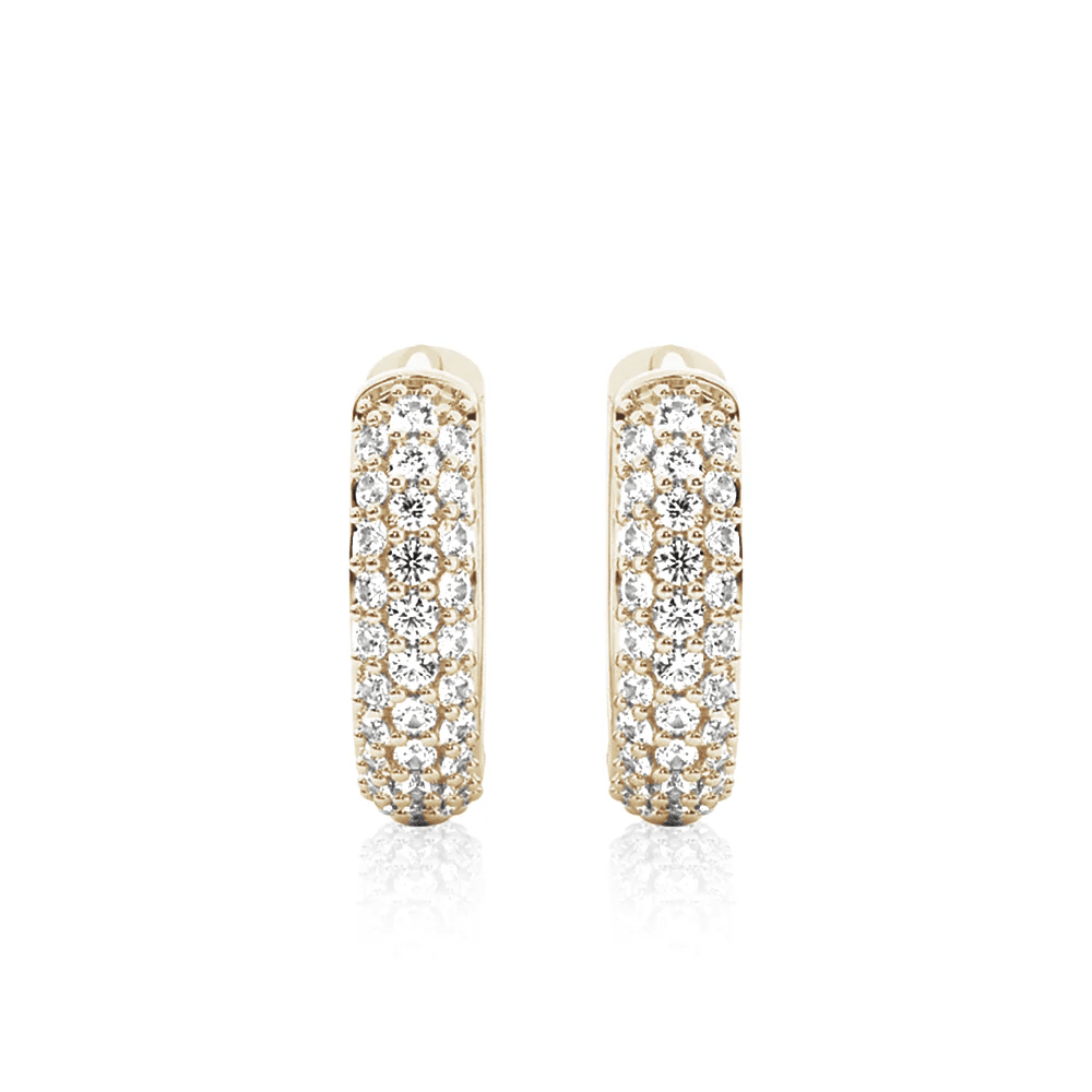 The Trinity - Three Row Pave Moissanite Huggie Hoops - Novelle Vow