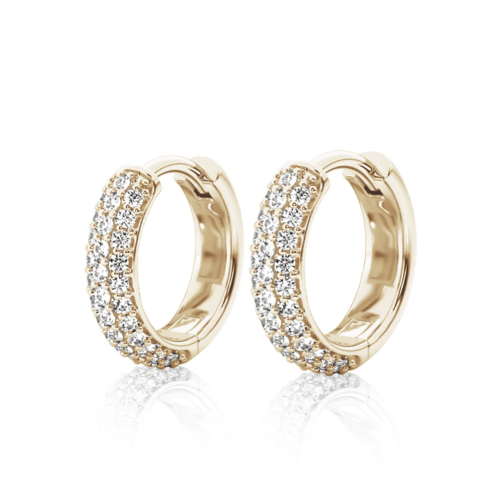 The Trinity - Three Row Pave Moissanite Huggie Hoops