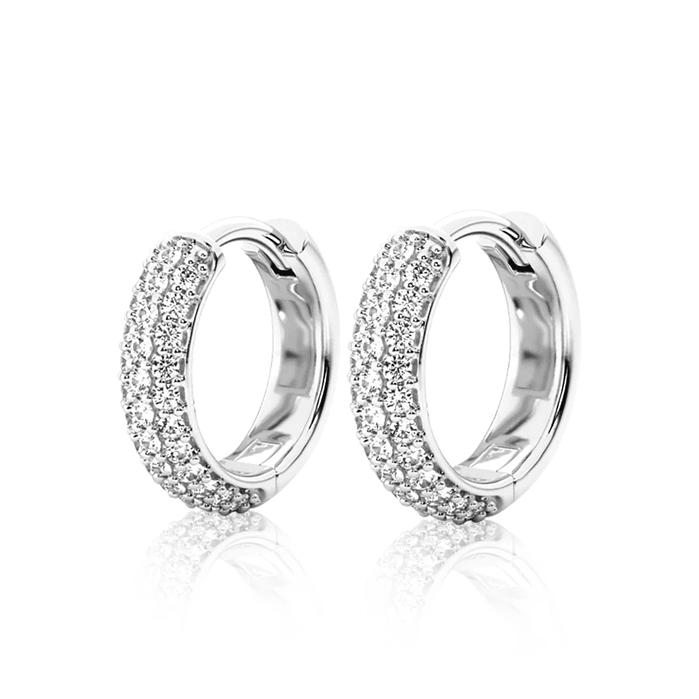 The Trinity - Three Row Pave Moissanite Huggie Hoops 