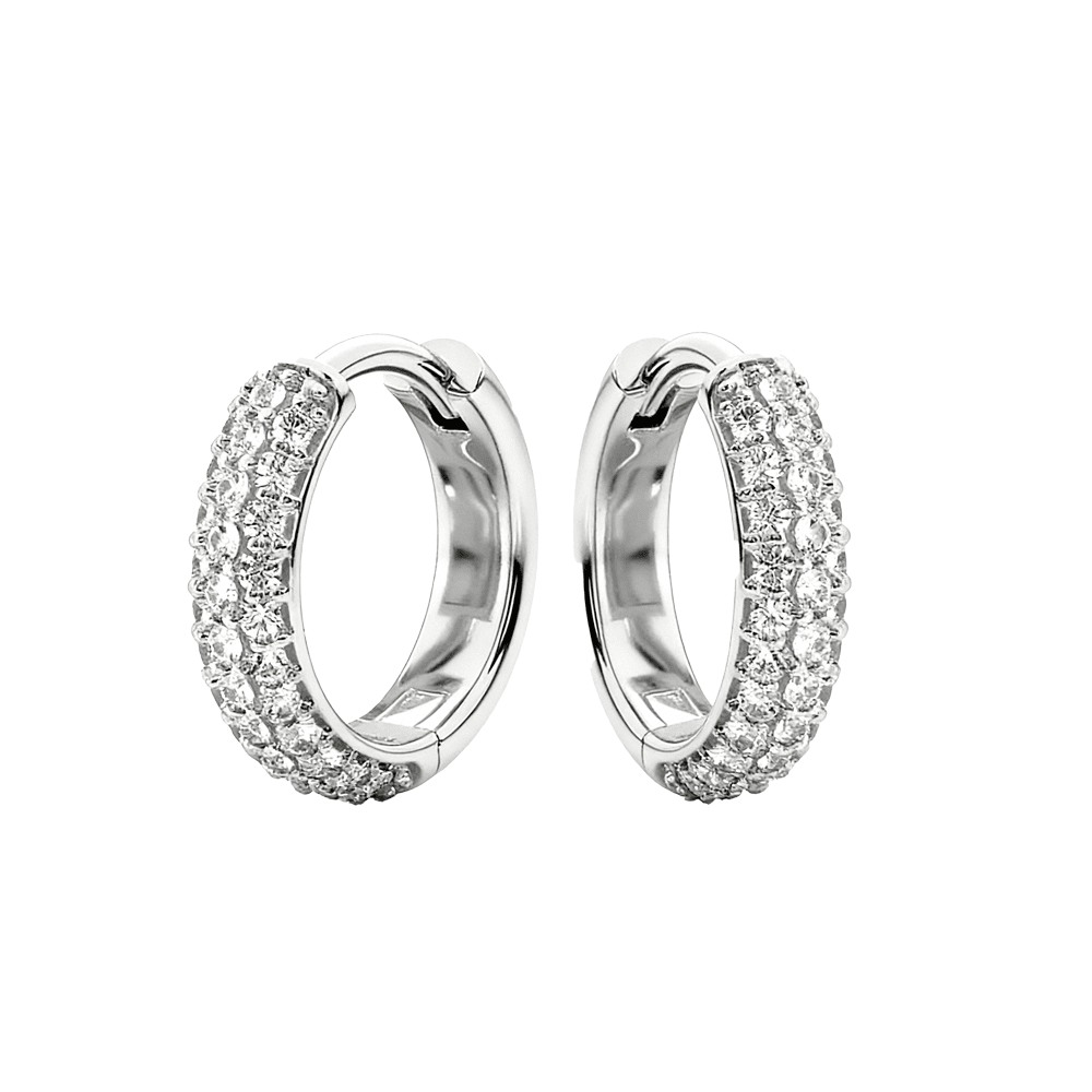 The Trinity - Three Row Pave Moissanite Huggie Hoops - Novelle Vow