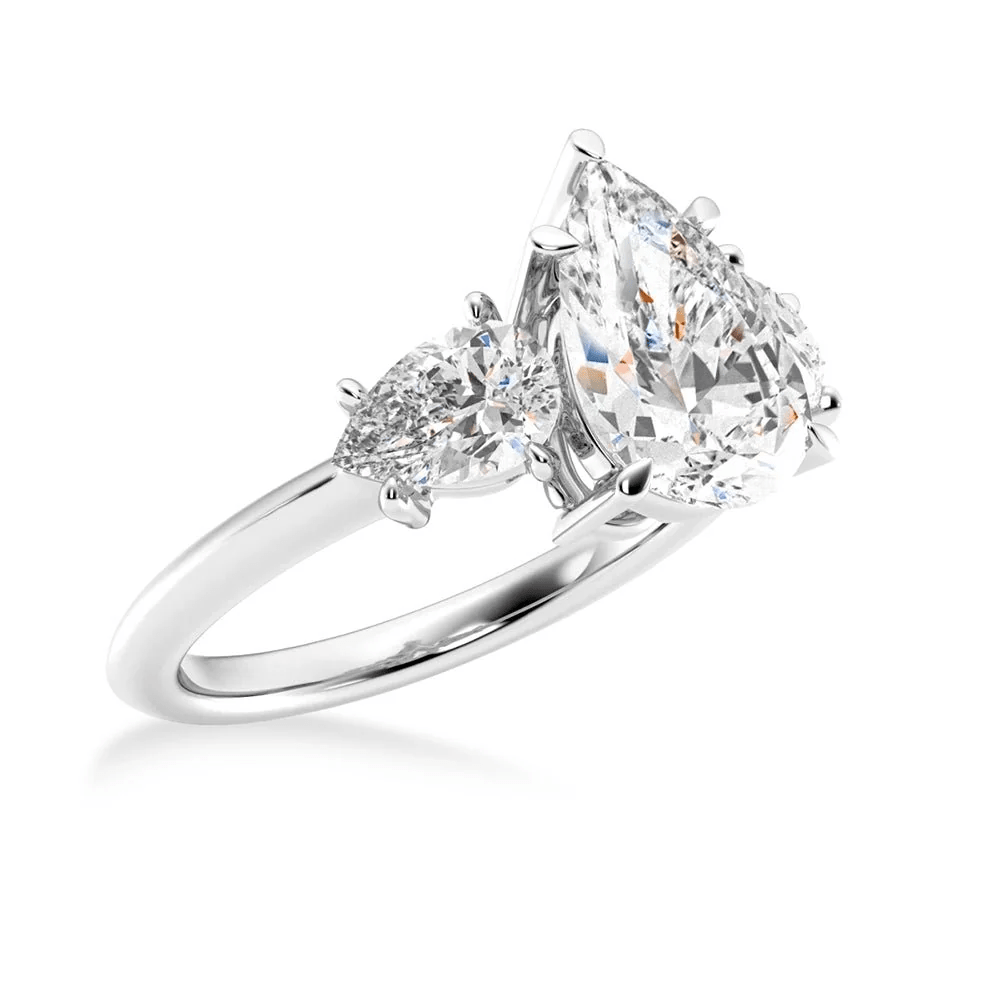 Three Pear Moissanite Engagement Ring with Plain Band - Novelle Vow