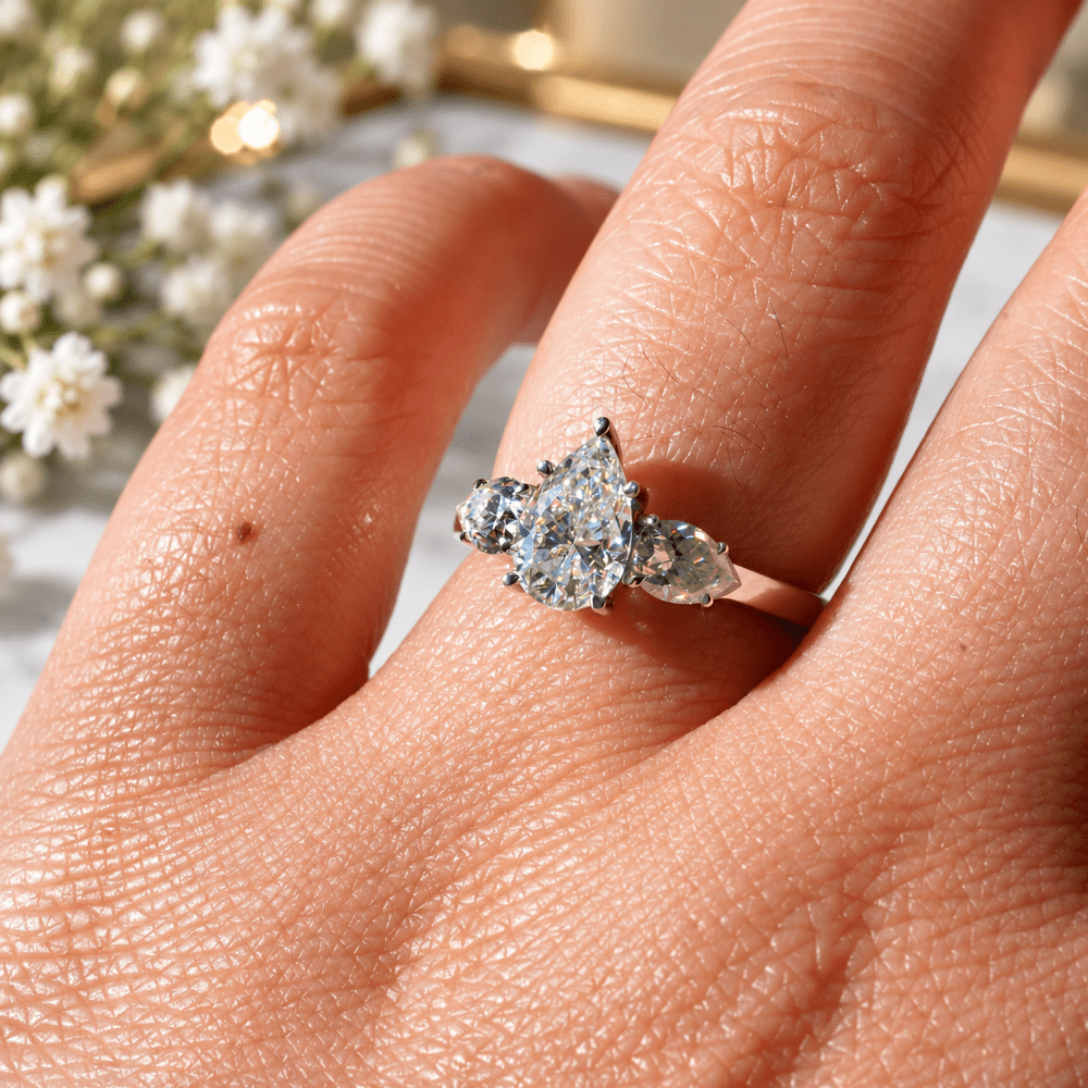Three Pear Moissanite Engagement Ring with Plain Band - Novelle Vow