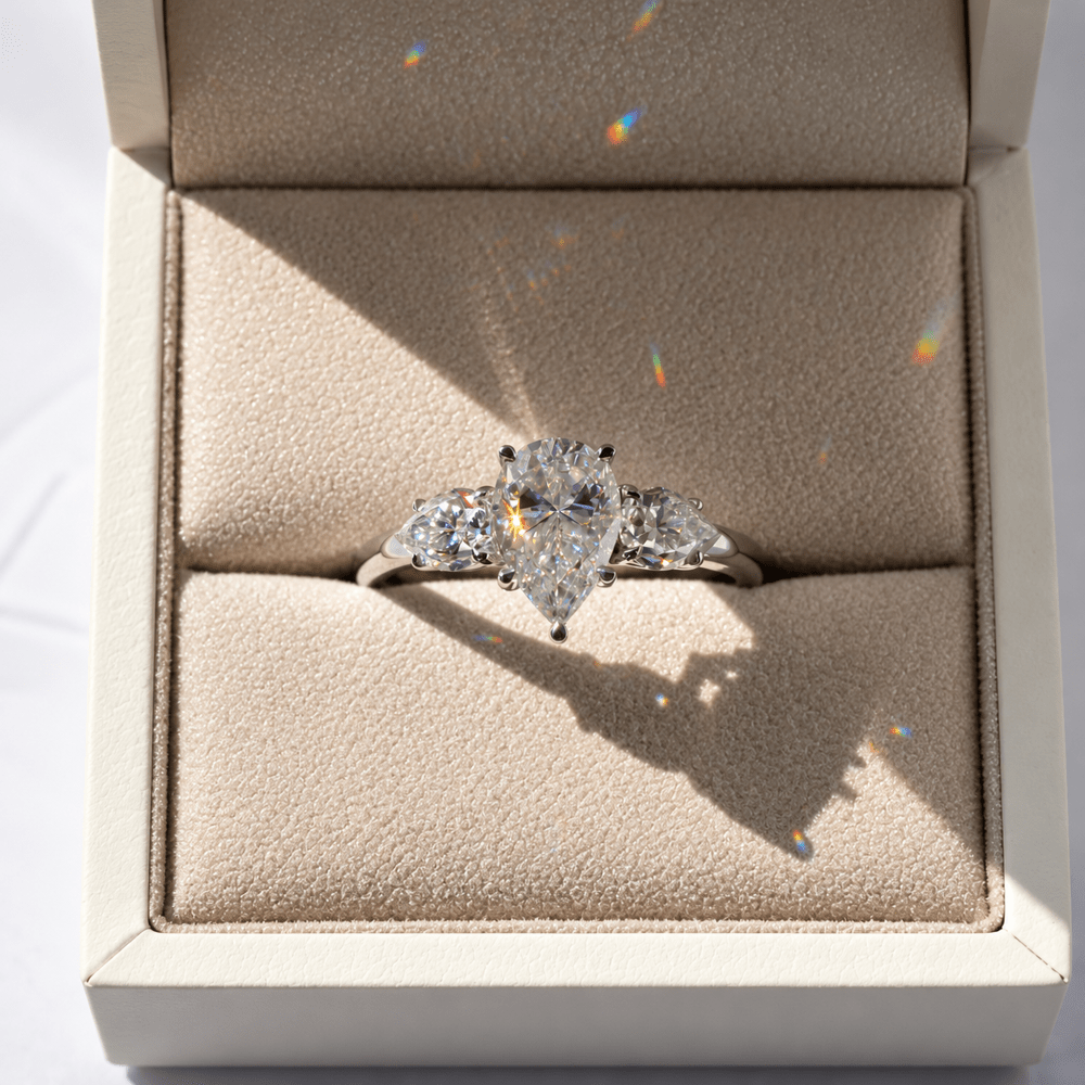 Three Pear Moissanite Engagement Ring with Plain Band - Novelle Vow