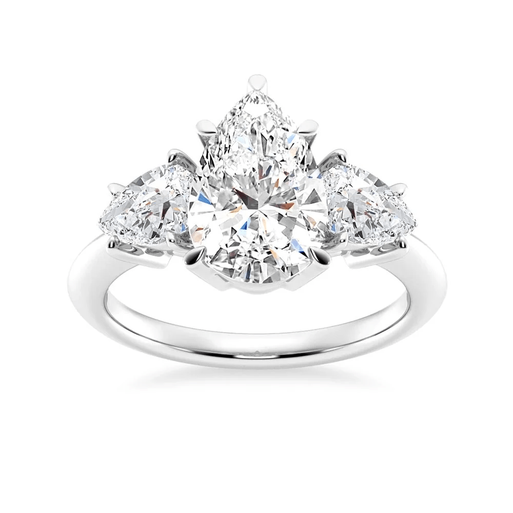 Three Pear Moissanite Engagement Ring with Plain Band - Novelle Vow