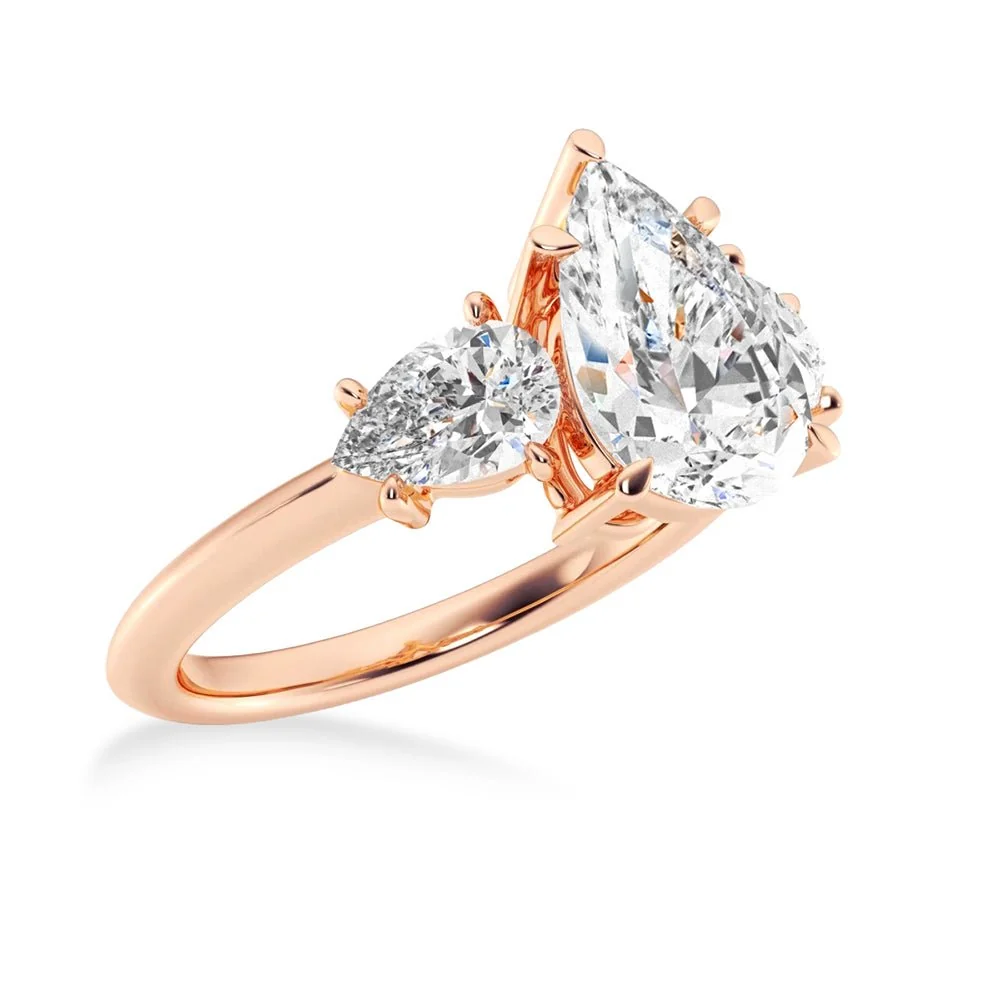 Three Pear Moissanite Engagement Ring with Plain Band