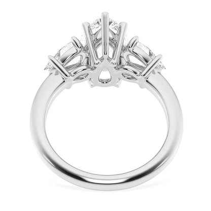 Three Pear Moissanite Engagement Ring with Plain Band