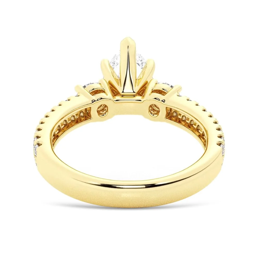 Pear Moissanite Three-Stone Engagement Ring with Double Pavé Band