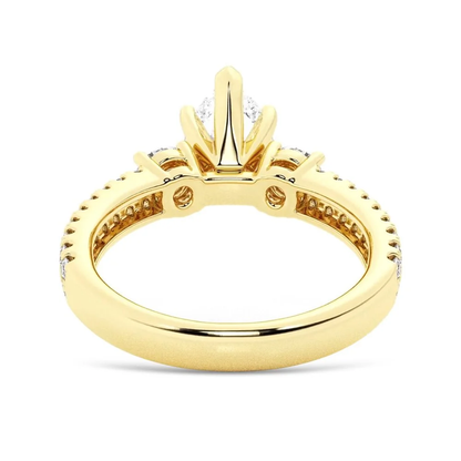 Pear Moissanite Three-Stone Engagement Ring with Double Pavé Band