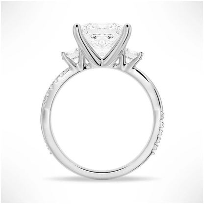 Three Stone Princess Cut Moissanite Engagement Ring with Twisted Band - Novelle Vow
