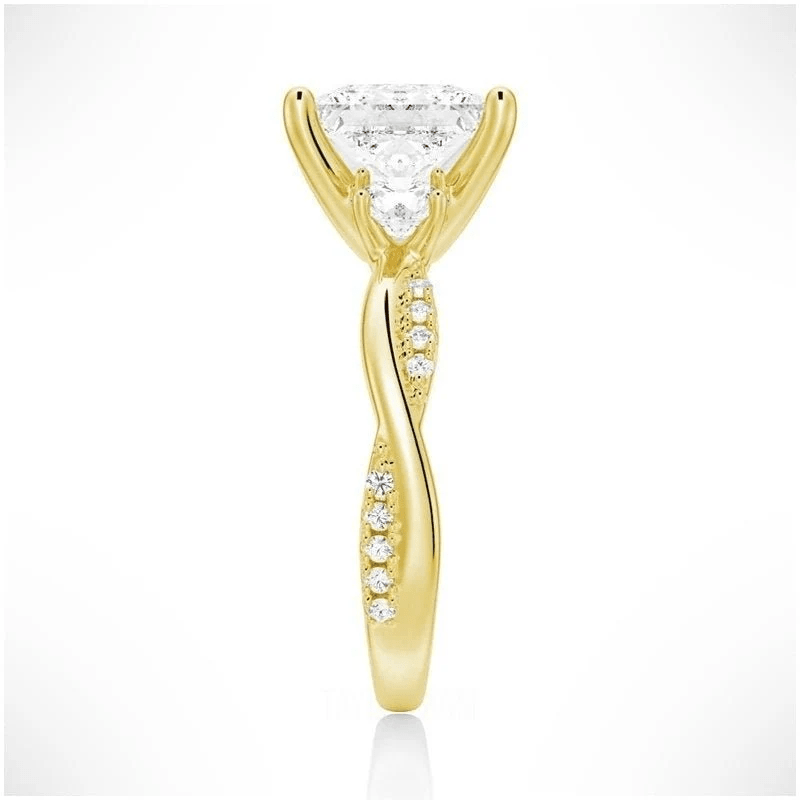 Three Stone Princess Cut Moissanite Engagement Ring with Twisted Band - Novelle Vow