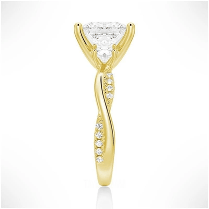 Three Stone Princess Cut Moissanite Engagement Ring with Twisted Band - Novelle Vow