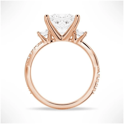 Three Stone Princess Cut Moissanite Engagement Ring with Twisted Band - Novelle Vow