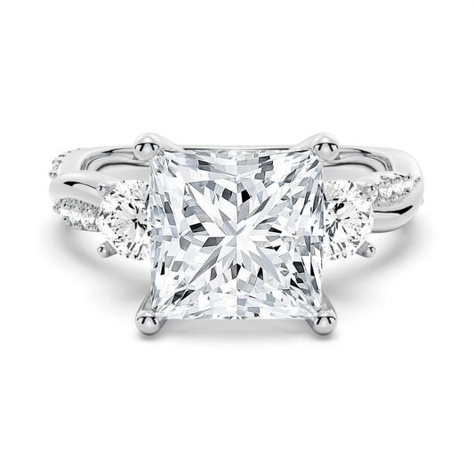 Three Stone Princess Cut Moissanite Engagement Ring with Twisted Band - Novelle Vow
