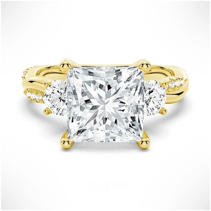 Three Stone Princess Cut Moissanite Engagement Ring with Twisted Band - Novelle Vow
