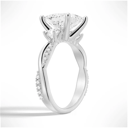 Three Stone Princess Cut Moissanite Engagement Ring with Twisted Band - Novelle Vow