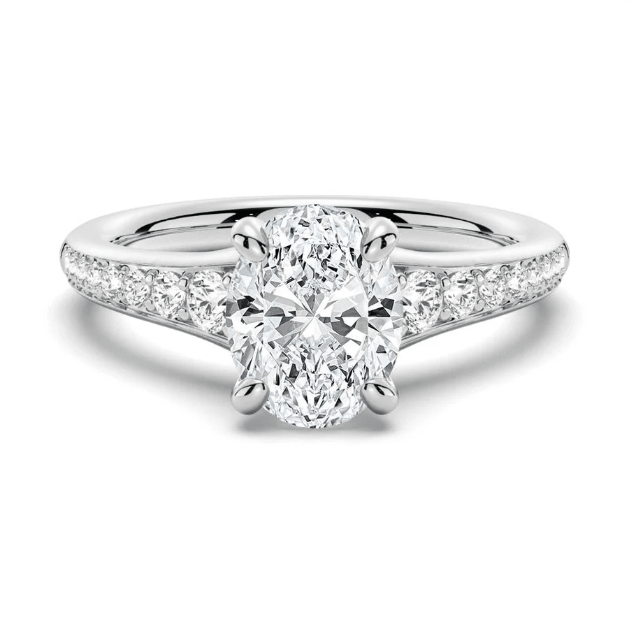 Vintage Cathedral Oval Moissanite Engagement Ring with Pavé Band - Novelle Vow