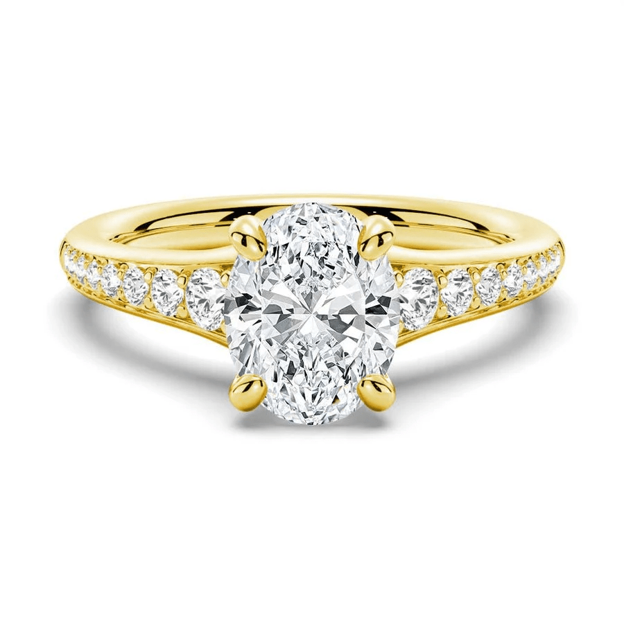 Vintage Cathedral Oval Moissanite Engagement Ring with Pavé Band - Novelle Vow