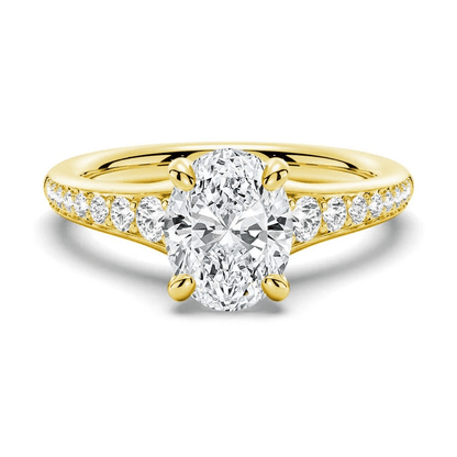 Vintage Cathedral Oval Moissanite Engagement Ring with Pavé Band - Novelle Vow